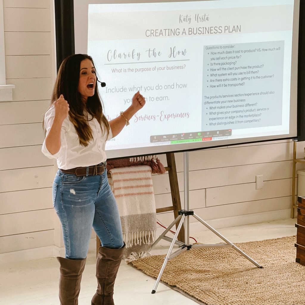 Katy Ursta teaching the 7 Stories That Sell workshop